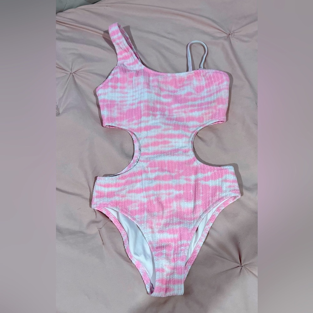 Pink Victoria's Secret Crinkle OneShoulder One Piece Swimsuit XSmall